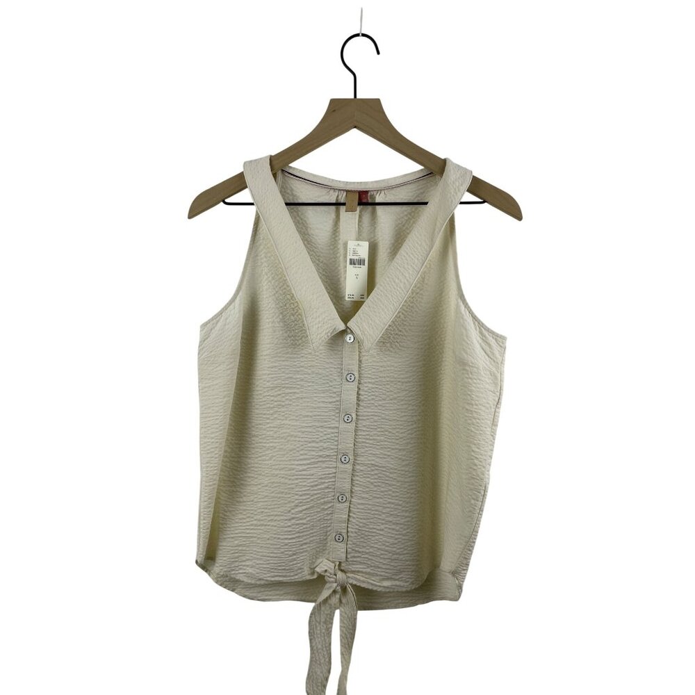 Anthropologie Women's Small Collared Tie Knot Front Tank Top NWT New Cream White